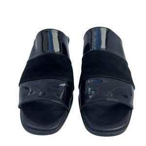 Lorenzo Banfi Slip On Open Toe Patent Leather Cuban Heel Shoes Black Size 37.5